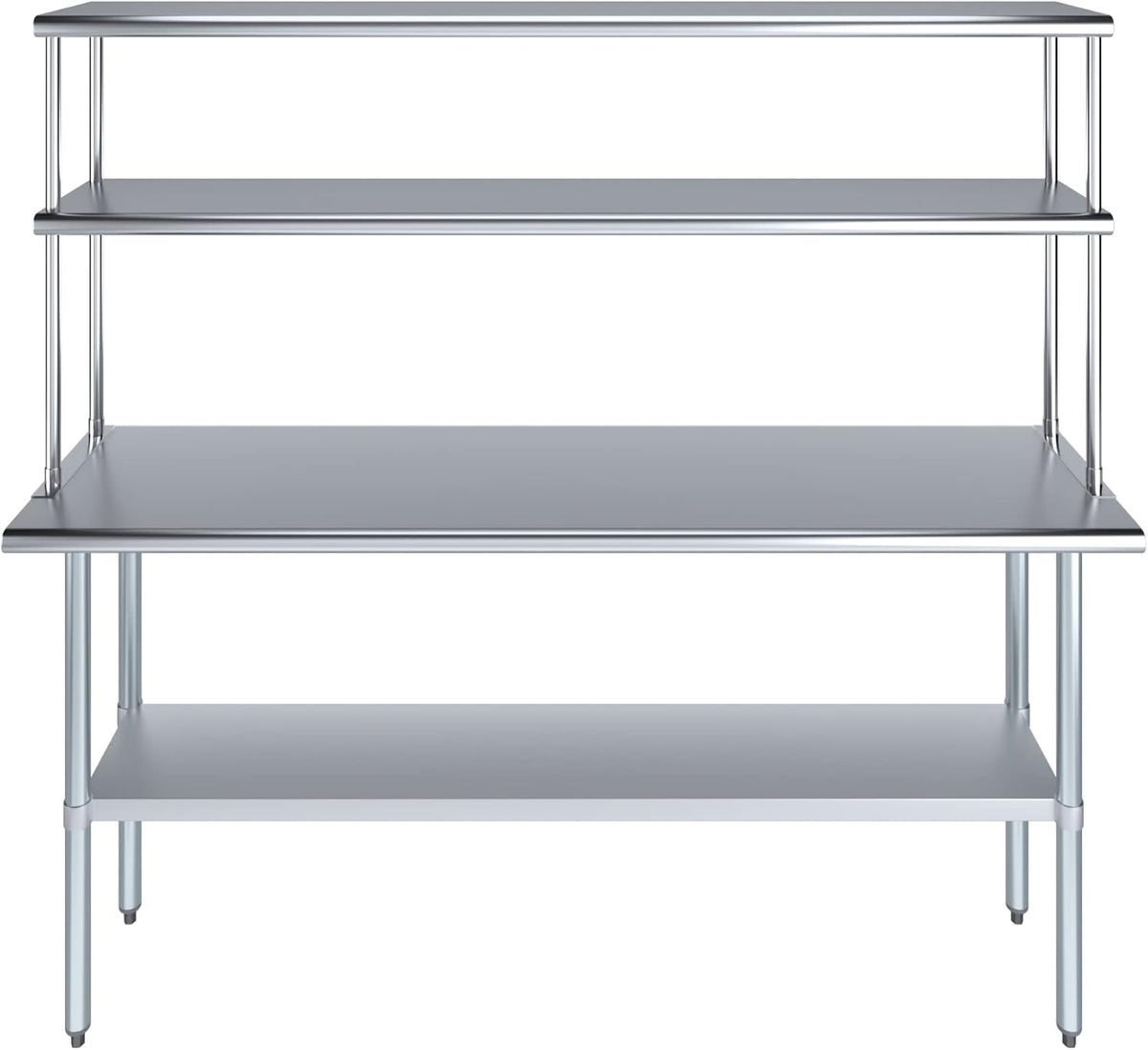Amgood Stainless Steel Work Table Double Tier Overshelf | Metal Kitchen Prep Table & Shelving Combo (18" x 72" Work Table + 12" Overshelf)