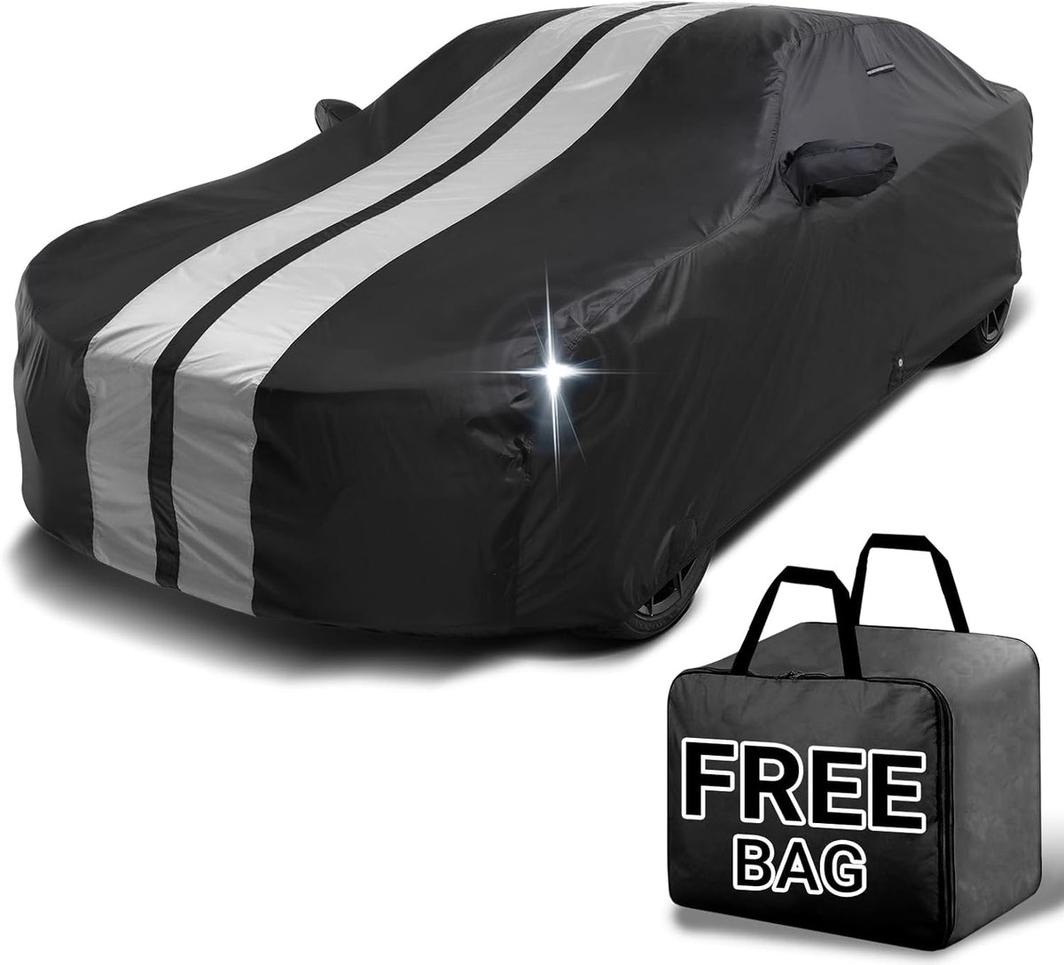 iCarCover Custom Car Cover for Buick Regal (1988-2020) Waterproof All-Weather Rain Snow UV Sun Protector Full Exterior Indoor Outdoor Car Cover (Stripe - Black/Gray)