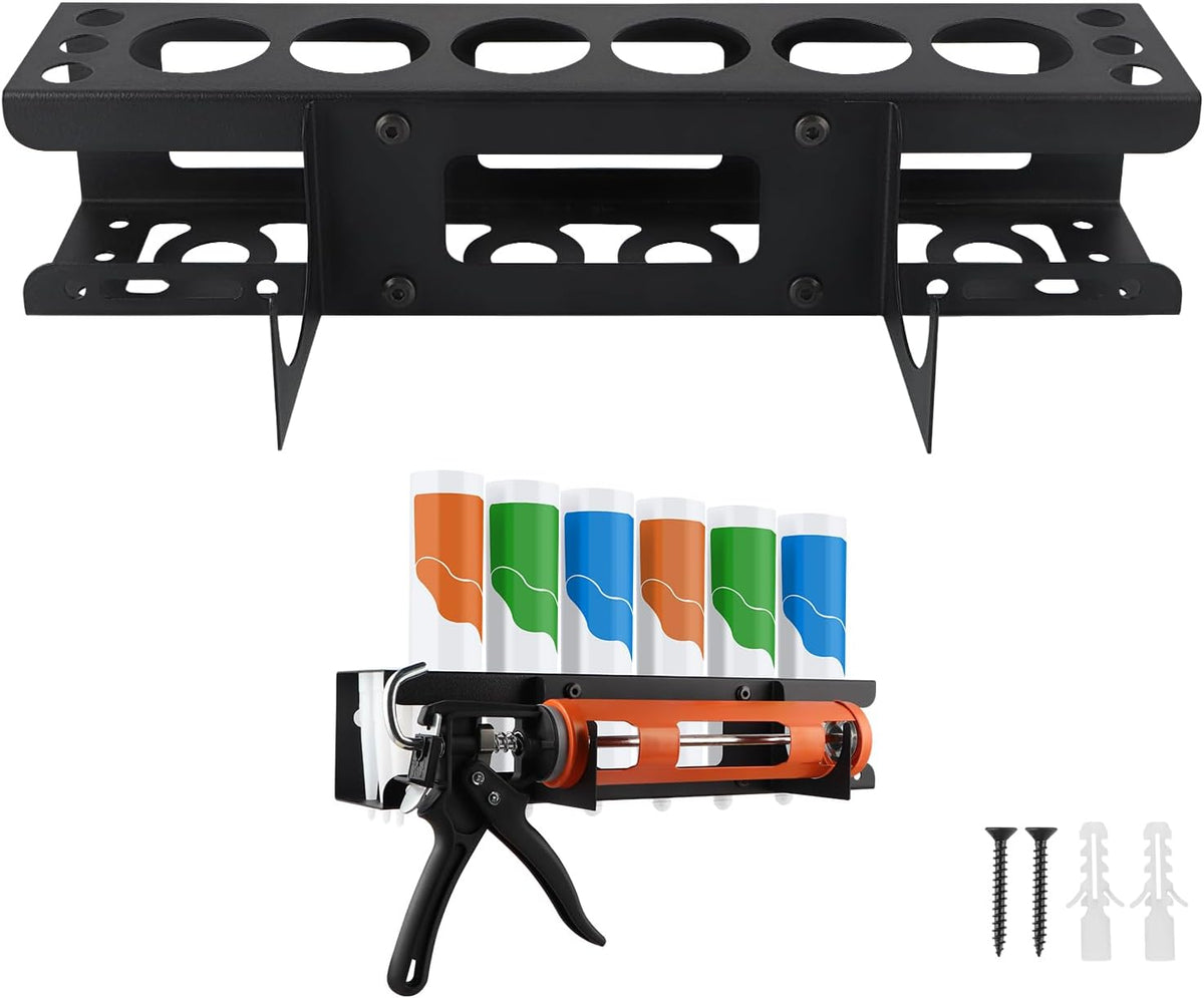 Caulking Gun Holder, Metal Caulk Tube Storage Rack, Wall Mount Caulking Tools Organizer for Garage, Workshop and Work Van