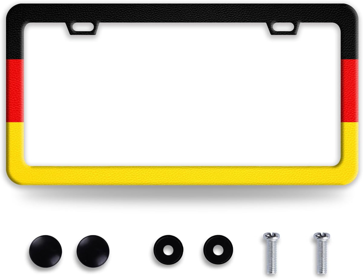 German Flag License Plate Frame Funny Germany License Plate Frames Stainless Steel Accessories Cars Decor with 2 Holes and Screws Fits Standard Us Ca Vehicles License Plate Holder 12.2 X 6 Inch