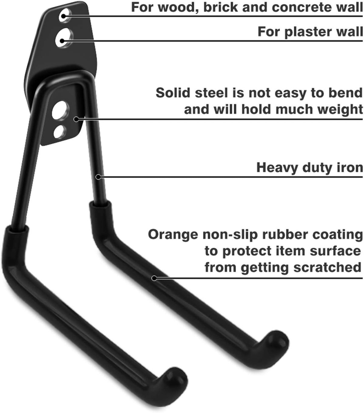 Garage Hooks Heavy Duty 14 Pack, Steel Garage Storage Hooks, Tool Hangers for Garage Wall Utility Wall Mount Garage Hooks and Hangers with Anti-slip Coating for Garden Tools, Ladders, Bulky Items