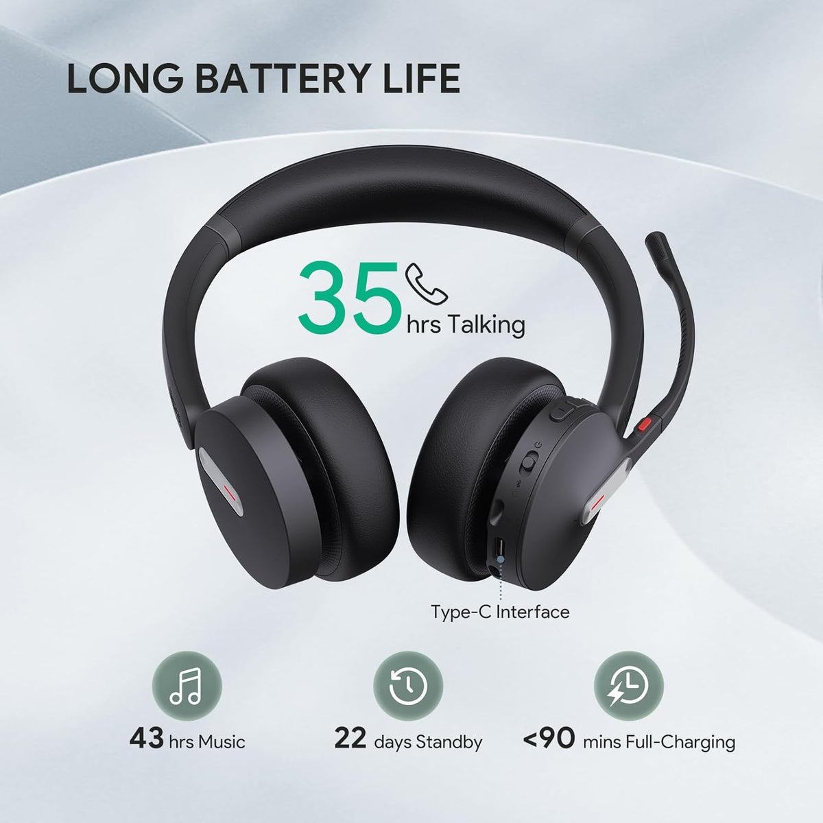 Yealink BH70 UC Wireless Bluetooth Headset with Microphone for Work, up to 35h Talking Battery, Teams UC Compatible Headsets for Computer Mobile, 147g Lightweight Headphone for Open Office 50m Range