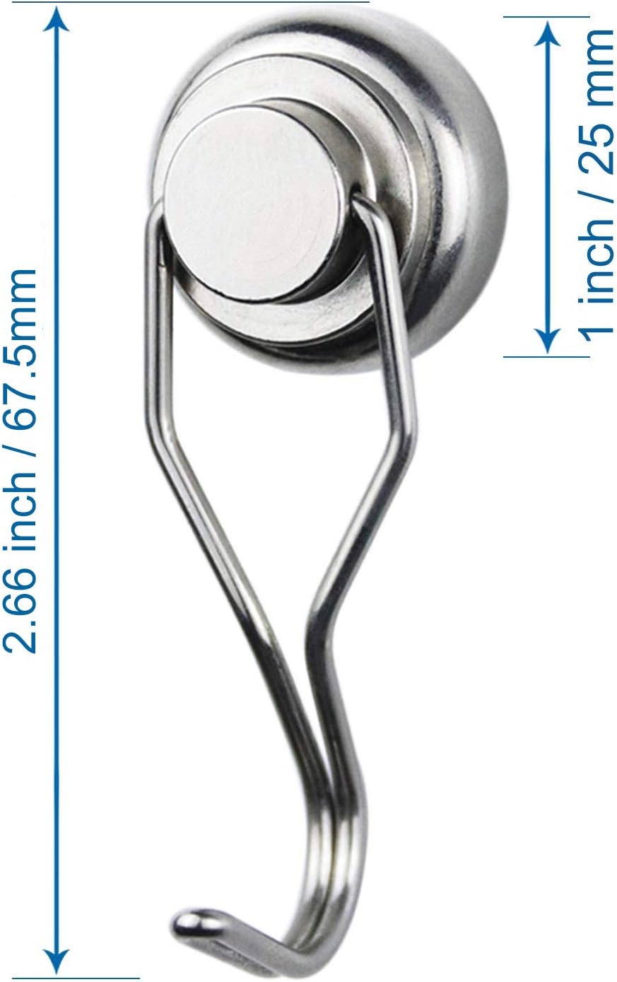 MIKEDE Magnetic Hooks Heavy Duty, 60 lb+ Strong Swivel Swing Neodymium Magnetic Hooks for Hanging, Strong Magnet Hanger for Cruise Cabins, Locker, Toolbox, Home, Kitchen - Pack of 10