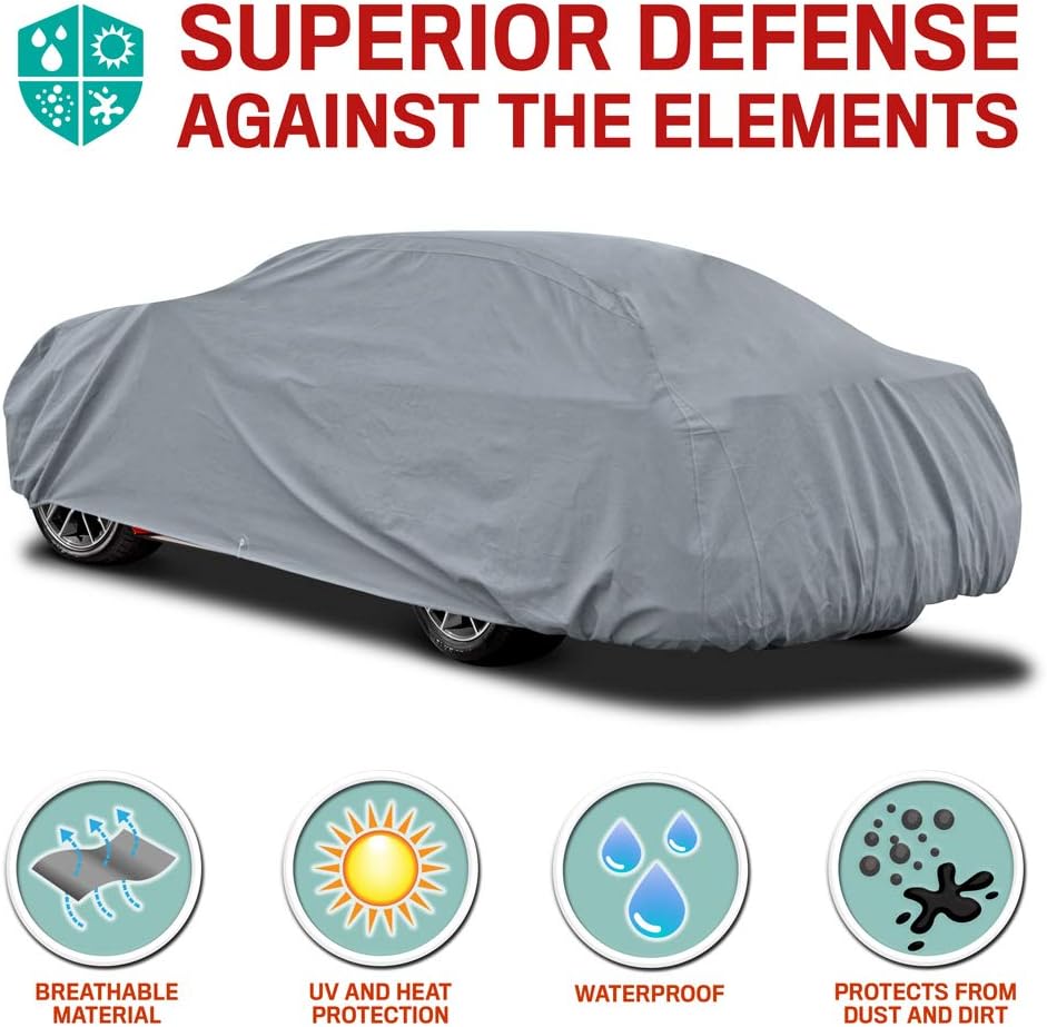 Motor Trend Breathable Lightweight Car Cover, Anti-Moisture Build-Up Water-Resistant Scratch-Resistant Travel-Friendly, Universal Fit for Cars SUVs Trucks Vans All-Weather Outdoor/Indoor, (M) 170" L