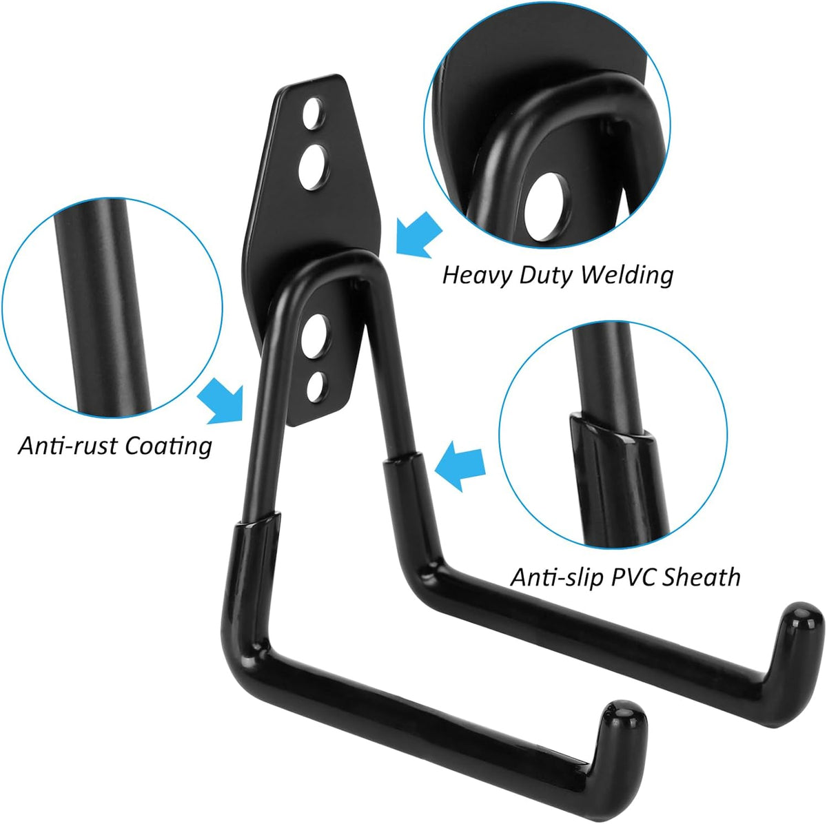 6 Pack Garage Hooks Heavy Duty, 4.9 inch Utility Steel Garage Hanger & Organizer for Organizing Garden Lawn Tools, Ladders, Garden Hose, Digging Shovel, Bikes, Ropes