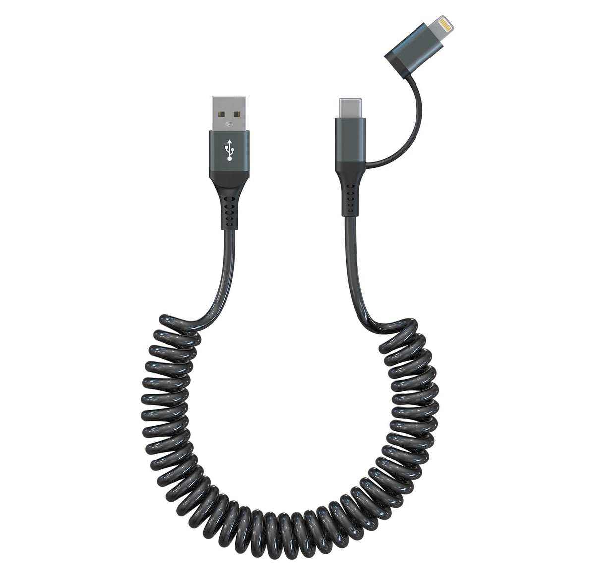 USB to USB C and Lightning Cable Support Apple Carplay & Android Auto - 3A Fast Charge & 480Mbps Data Sync Coiled Lightning Cable USB C iPhone Charger Cord for iPhone 16 15 14 13 12 11 Android