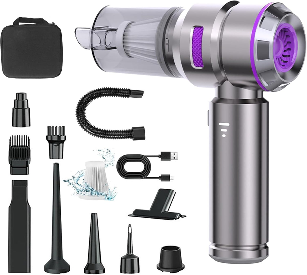 Handheld Car Vacuum Cleaner with Brushless Motor, 16000PA Strong Suction Vacuum & Compressed Air Dusters with LED Light Type C Mini Portable Hand Vacuum Blower for Car Home Office