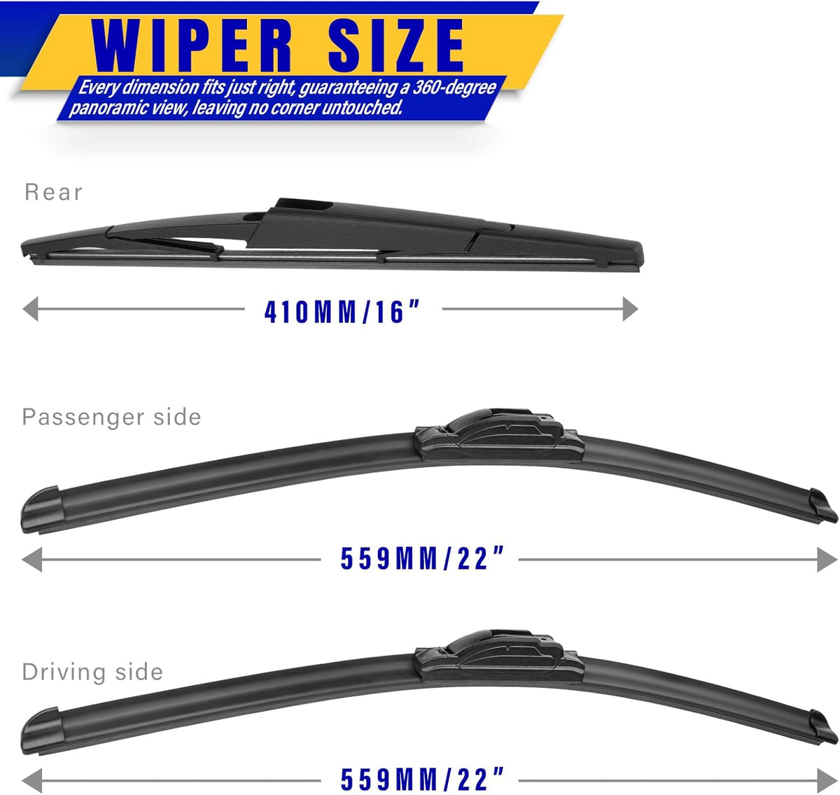 3 wipers Replacement for 2009-2016 Ford Expedition/2009-2016 Lincoln Navigator, Windshield Wiper Blades Original Equipment Replacement - 22"/22"/16" (Set of 3) U/J HOOK