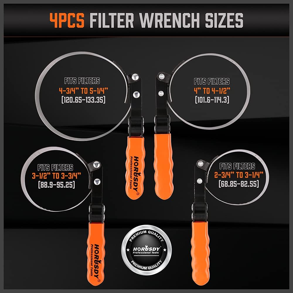 HORUSDY 5-Piece Standard Swivel Oil Filter Wrench, 2-3/4" - 5-1/4"(68.85-133.35mm) Ajustable Car Oil Filter Removal Tool, Durable & Easy Operation