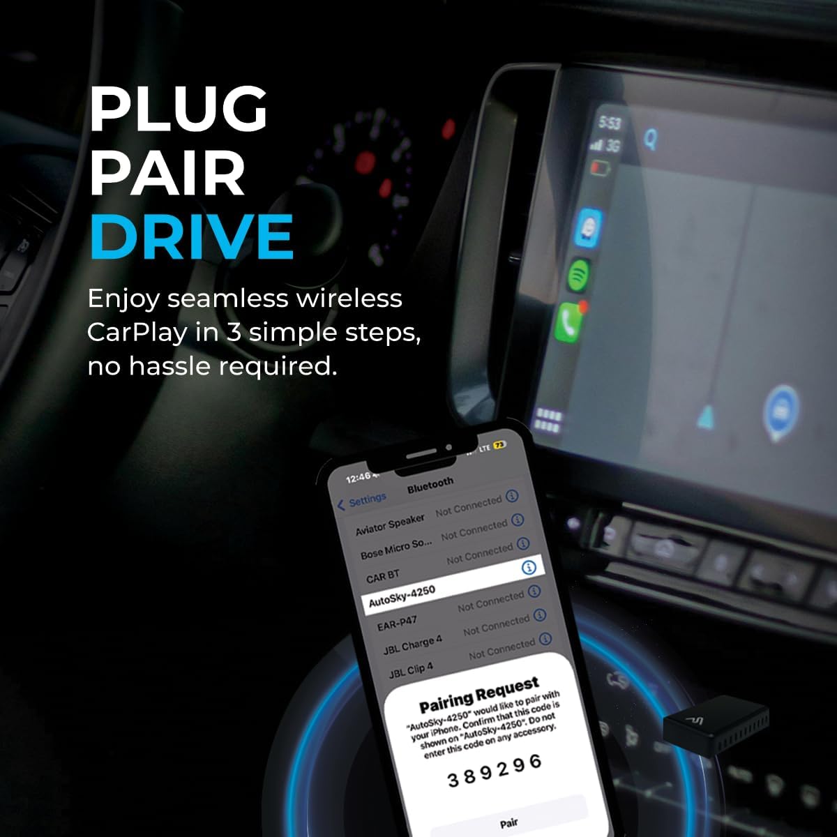 2026 Wireless CarPlay Adapter 8PRO by AUTOSKY – Convert Wired to Wireless, Plug & Play, Fast & Stable Connection, Apple & Android Auto Compatible, Compact Design