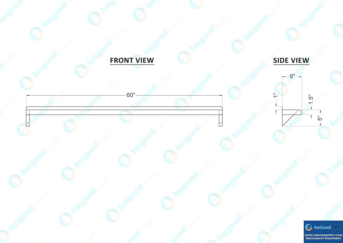 AmGood 60" Long X 6" Deep Stainless Steel Wall Shelf | NSF Certified | Appliance & Equipment Metal Shelving | Kitchen, Restaurant, Garage, Laundry, Utility Room