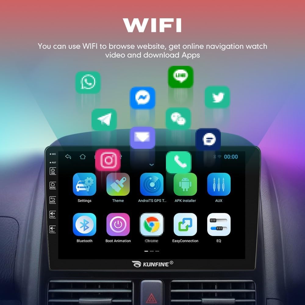 Kunfine Car CarPlay Android Auto Navigation Stereo GPS Radio Reverse Camera Display 9" IPS Touchscreen Headunit Tablet Pad Media Player For Peugeot 301 13-22 if Applicable Quad Core 2G+64G Matte Black