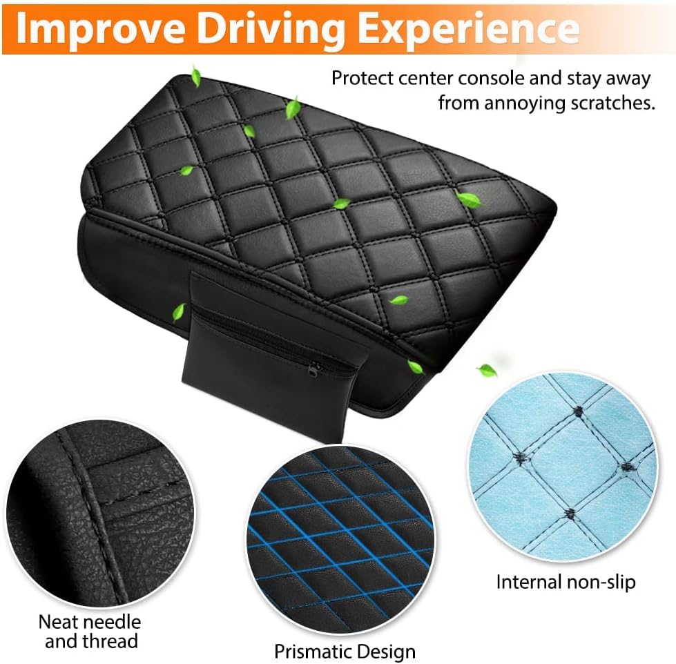 Autorder Center Console Cover for 2011-2019 2020 2021 Jeep Grand Cherokee Accessories Armrest Cover Anti-Scratch Middle Console Pad Leather Armrest Protector