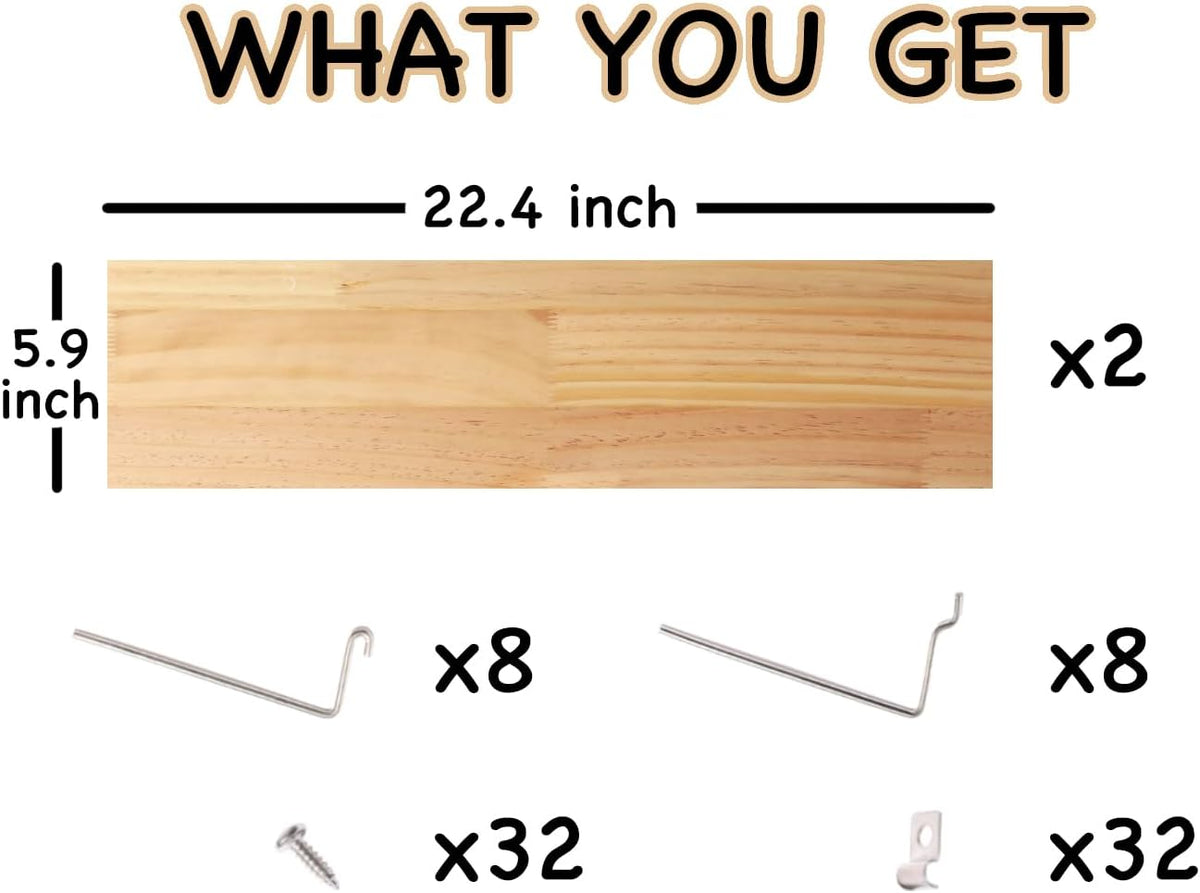 SEVENY 2 Pack Pegboard Shelf Wall Organizer, Pine Wooden Garage Tool Storage,PegBoard Shelve, Wooden Board for Walls, Apartment, Office Organization, Kitchen, Craft Room, Workshop,Studio Garage,Large