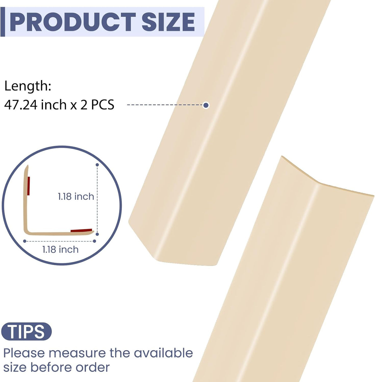 2PCS Wall Corner Protectors Guards - Self Adhesive Corner Protector & Corner Guards for Walls Edge Protection, Easy to Apply - No Tools Needed(Beige, 47.24"x1.18")