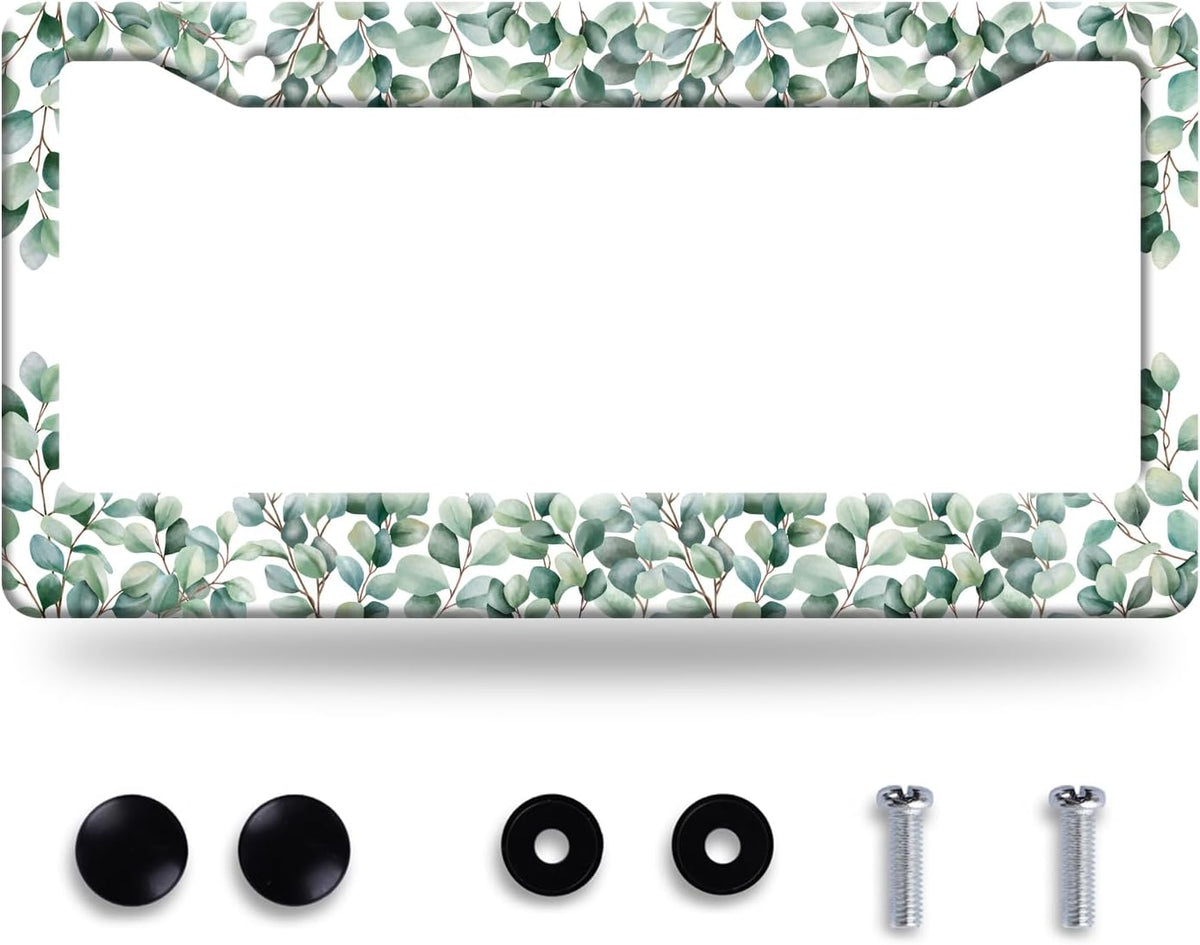 Green Leaf License Plate Frame Colorful License Plate Stainless Steel Funny License Plate Holder Personalized Leaves Car Accessory Decoration 12.3" x 6.3"for Men Women