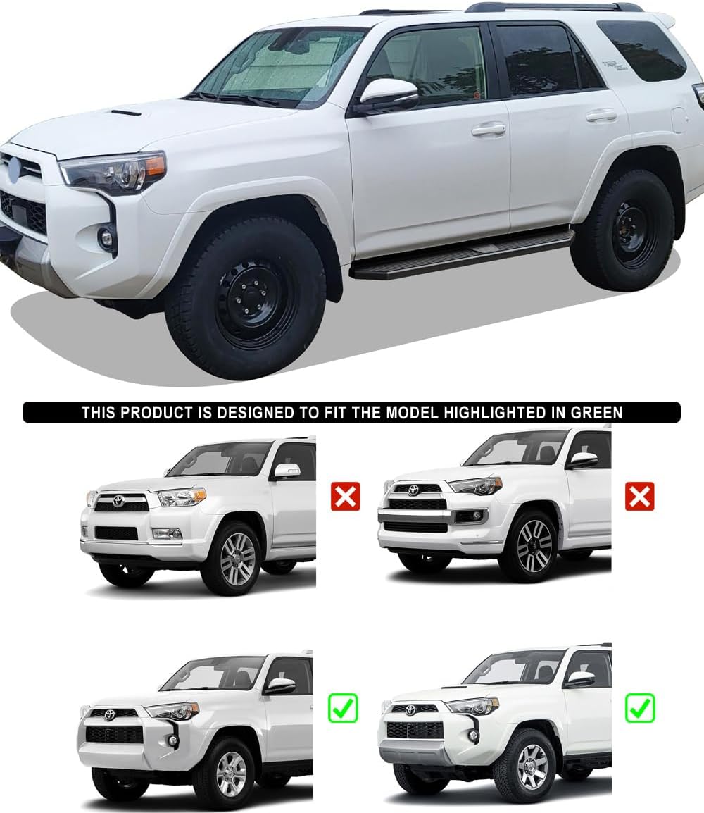 APS 6-inch (Black Stainless Steel Powder Coated Flat Style) Running Boards Side Bars Side Steps Compatible with Toyota 4Runner 2010-2016 Trail & 17-24 TRD Off-Road & 2014-2024 SR5