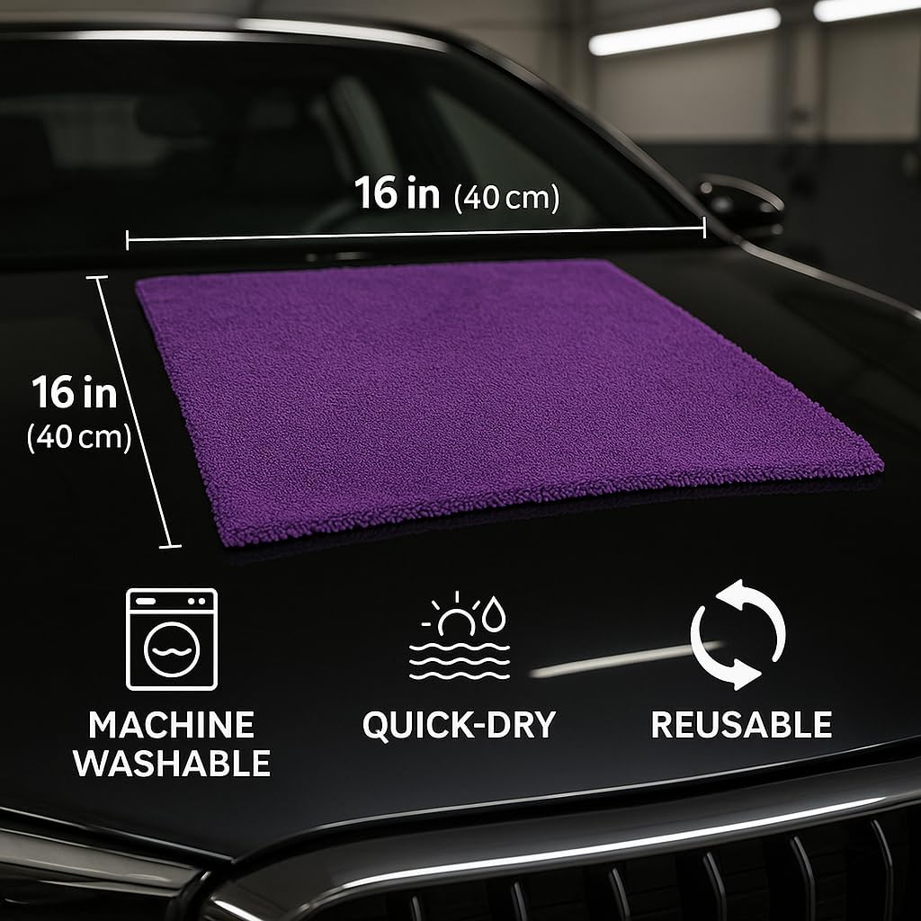 4 Pack Pak Details Edgeless Microfiber Towels for Cars | 16x16 Ultra-Soft, Scratch-Free & Lint-Free Car Detailing Microfiber Cloths for Buffing & Coating | Seamless Finish Auto Cleaning Cloths