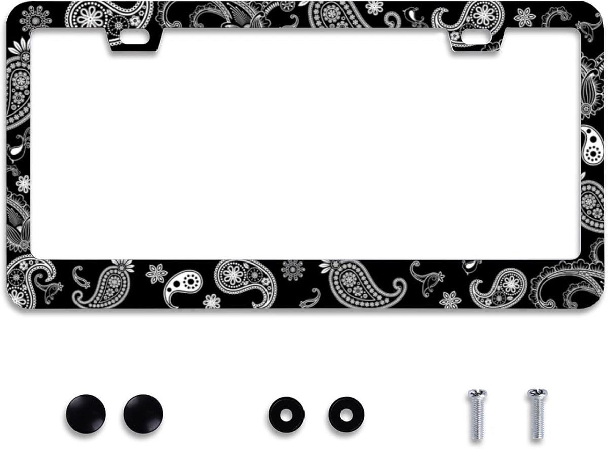 Personalise Paisley Boho Printed License Plate Frames Color License Plate Frame Car Universal Stainless Steel Accessories Cars Decor 2 Holes Screws Fits Standard US Vehicles Size 12.2 x 6 Inches