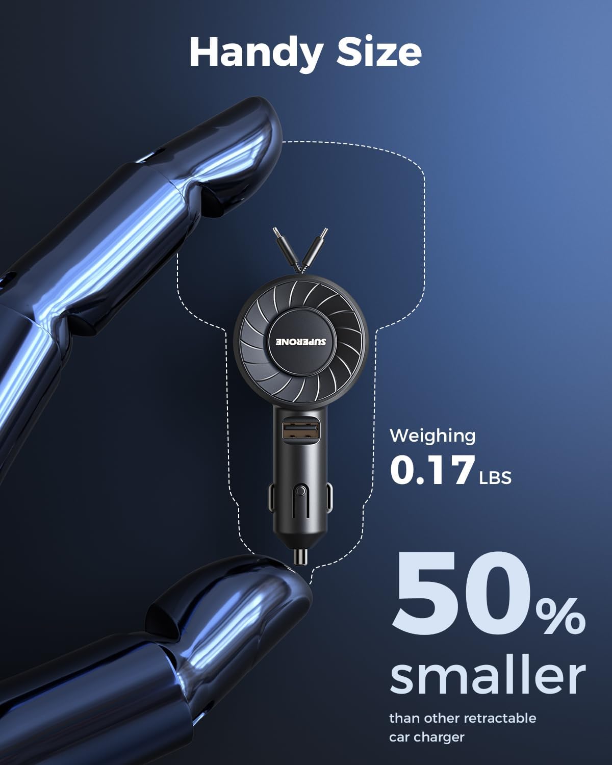 SUPERONE Retractable Car Charger with Retractable Cords, Small Fast Charge Retractable Car Phone Charger for iPhone and Android, Compatible with iPhone 16/15/14/13/12/11 Pro Max Samsung