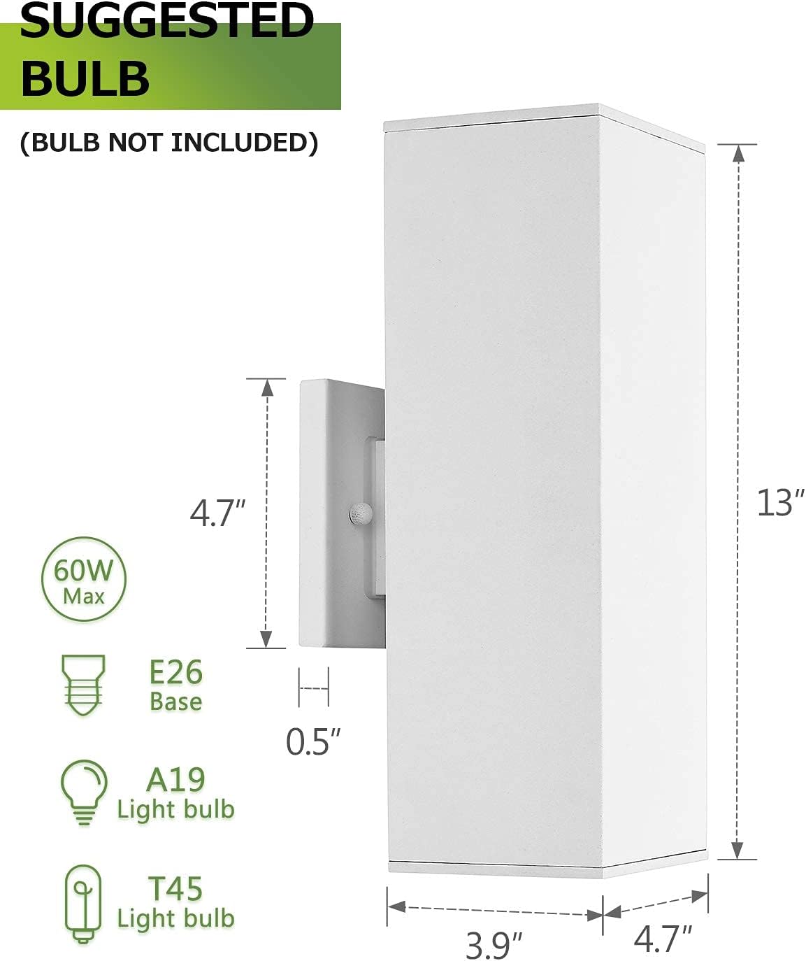 harriet Porch Lights Outdoor Modern - IP64 Waterproof Aluminum and Tempered Glass Cover, 13" Rectangular Up/Down Wall Sconce for Porch, Garage & Patio, Exterior Lighting, White