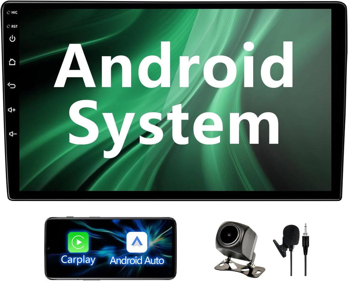 BINIZE Android Double Din 10.1 Inch Touch Screen Bluetooth Car Radio,Radio with Wireless Carplay＆Android Auto,GPS Navigation Receiver,Bluetooth,FM,Dual USB,Mirror Link,Support Backup Camera【2+32】