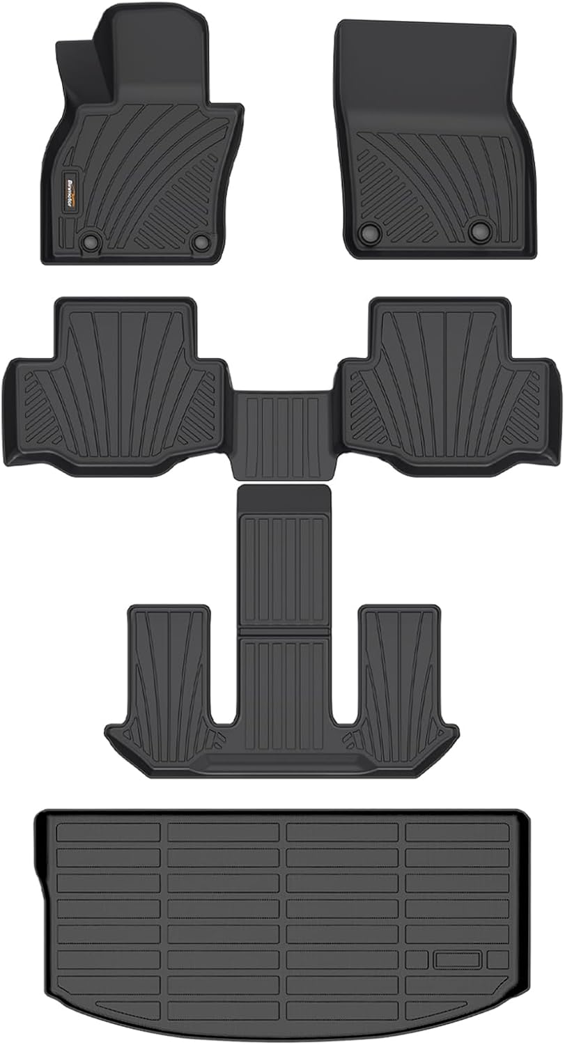 Binmotor-All Weather Floor Mats and Cargo Liner Set for 2024 2025 Mazda CX-90 & CX-90 PHEV（6 & 7 Seater with 2nd Row Bench Seat or Bucket Seat） Seatback Cargo Fit for 6 Seater, for CX90 Accessories