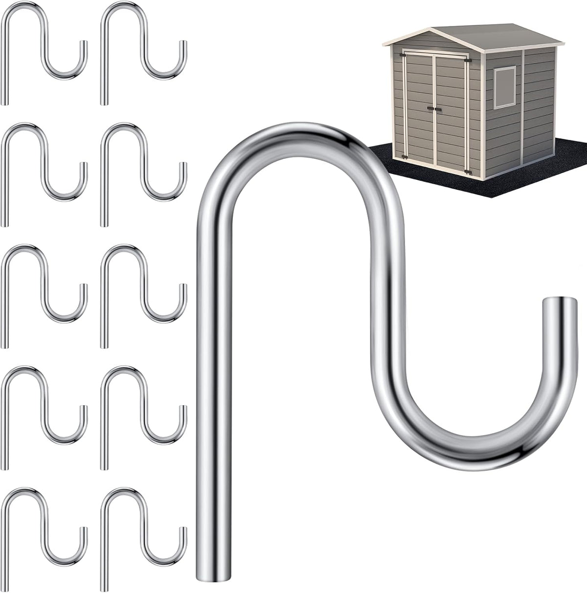 Blulu 10 Pcs 2'' Long Shed Hooks Shed Accessories for Hanging Heavy Duty Individual Utility Hooks Universal Wall Mounted J Utility Hangers for Tools Shovels Rakes Storage (Silver)