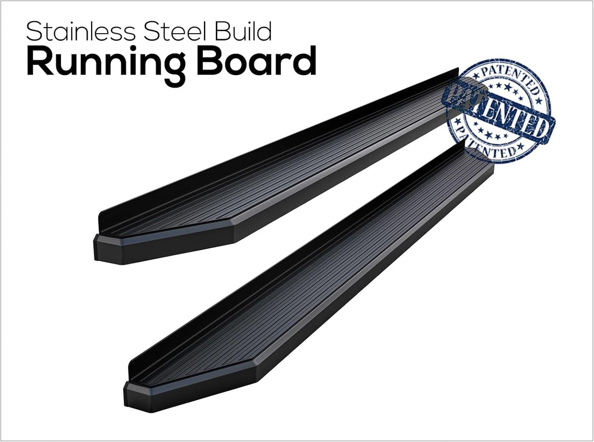 APS Black Stainless Steel Running Boards Style Compatible with Ford F150 2015-2025 Regular Cab & F-250 F-350 Super Duty 2017-2025 (Side Steps Side Bars) 6in Wide
