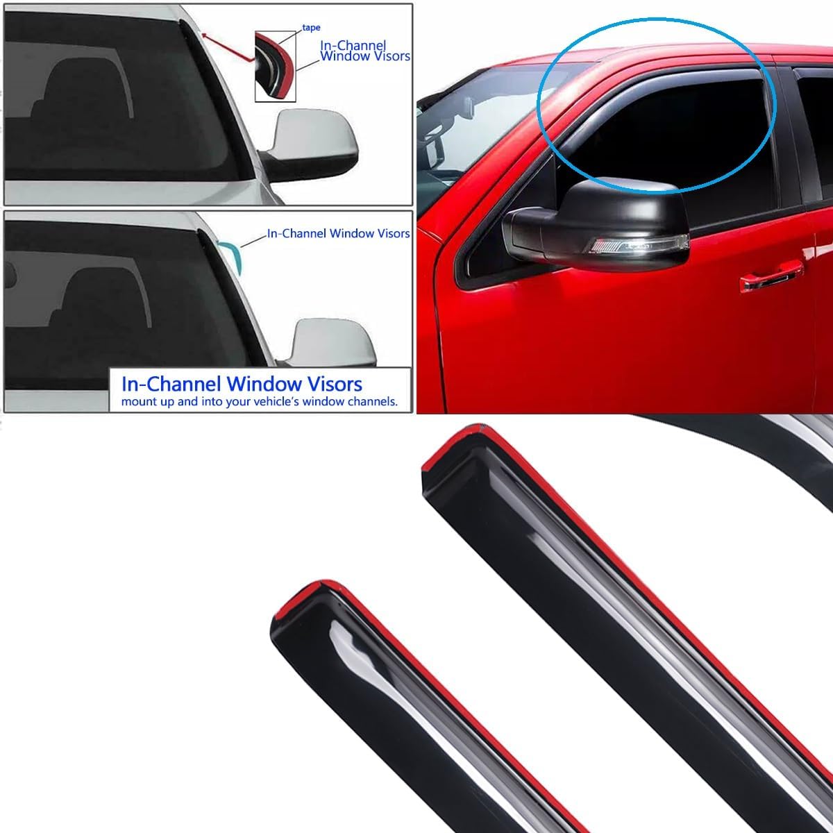 92083 Side Window Wind Deflector,2pc in-Channel Style Shade Sun Rain Guards,Window Visor fit for 93-11 Ford Ranger,94-10 Mazda B2300/B4000,94-08 Mazda B3000 with Standard/Extended Cab