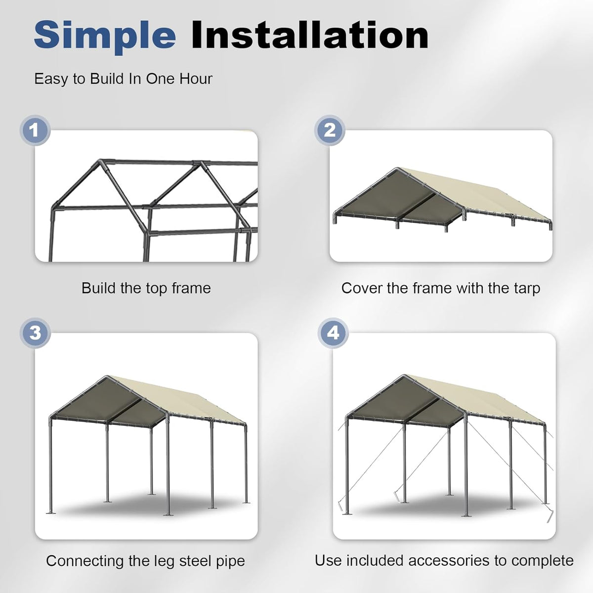 Carport 10x20ft Heavy Duty Car Tent, Portable Garage, Car Shelter, All-Season Tarp Tent for Car, Party，Beige