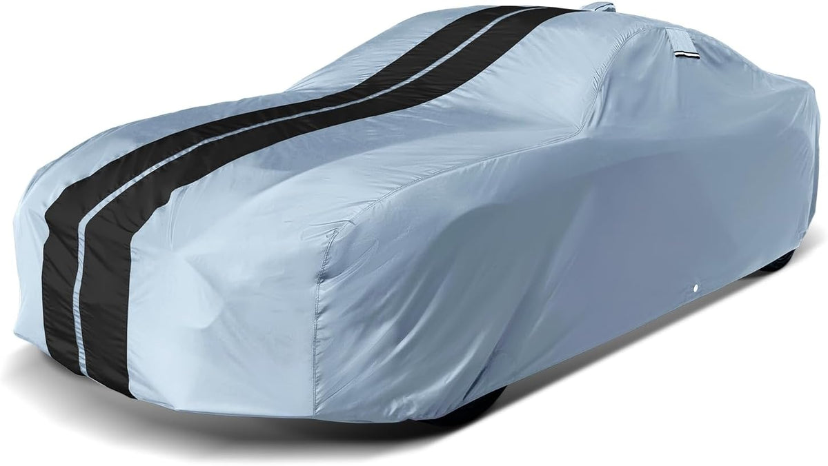 iCarCover Custom Car Cover for Pontiac Lemans 4-Door (1973-1977) Waterproof All-Weather Rain Snow UV Sun Protector Full Exterior Indoor Outdoor Car Cover (Stripe - Gray/Black)