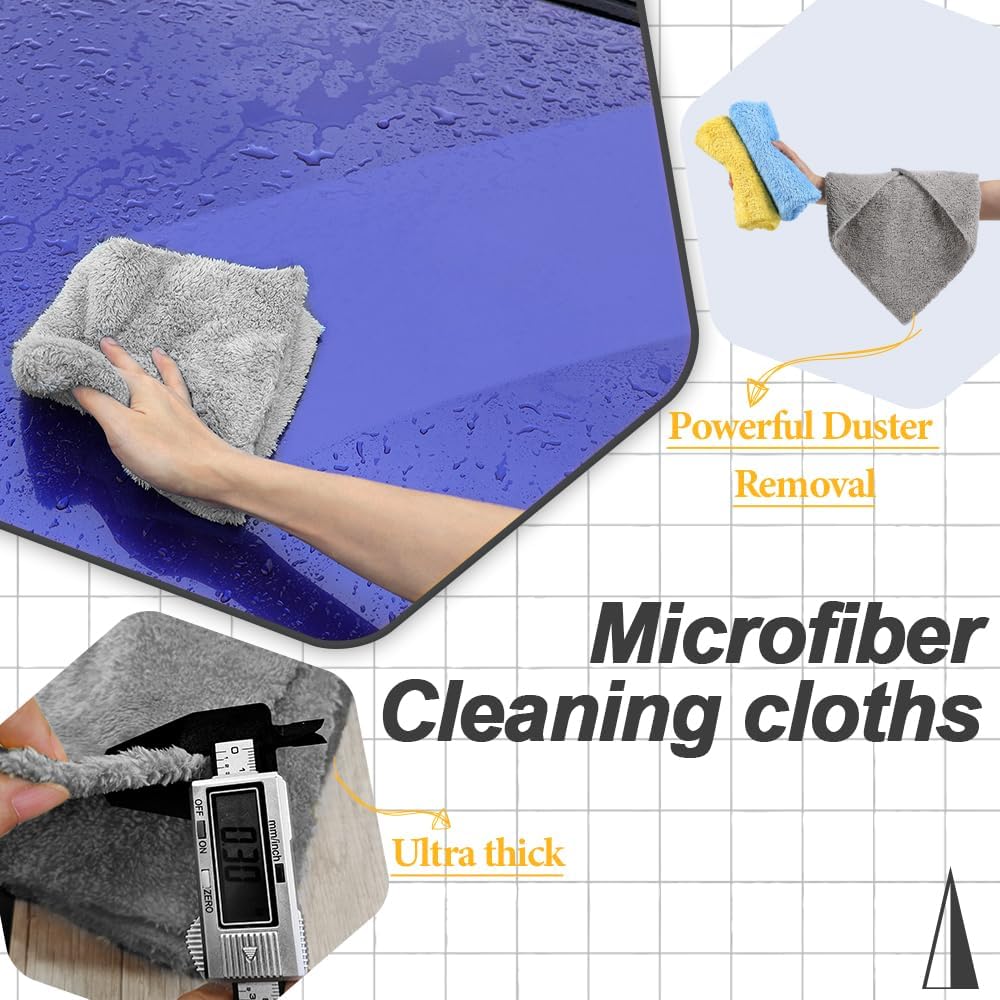 Coral Fleece Car Wash Cleaning Towel for Car,Absorbent, Lint-Free, Extra Soft,Reusable and Durable,Interior Coral Fleece Rags 16in x 16in-Grey 6 Packs