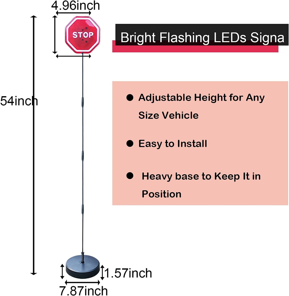 Parking Garage Flashing Stop Sign - Stop Sign for Garage Parking, Adjustable Height Parking Assist, LED Garage Car Stop Indicator, 1-Pack