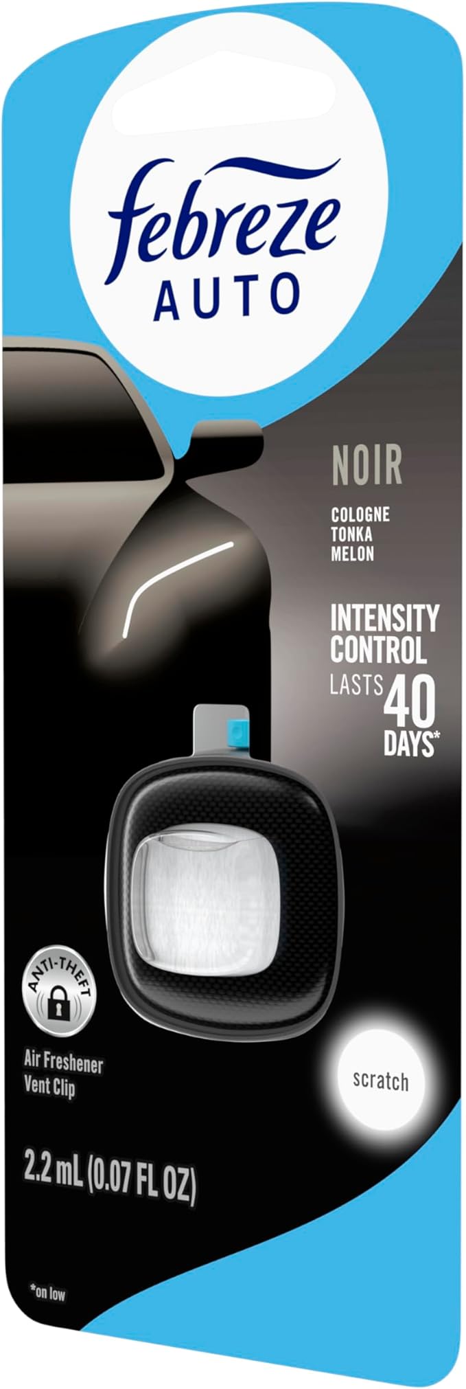 Febreze AUTO Air Freshener, Odor-Fighting Automotive Vent Clip, Noir Scent, 8 Count