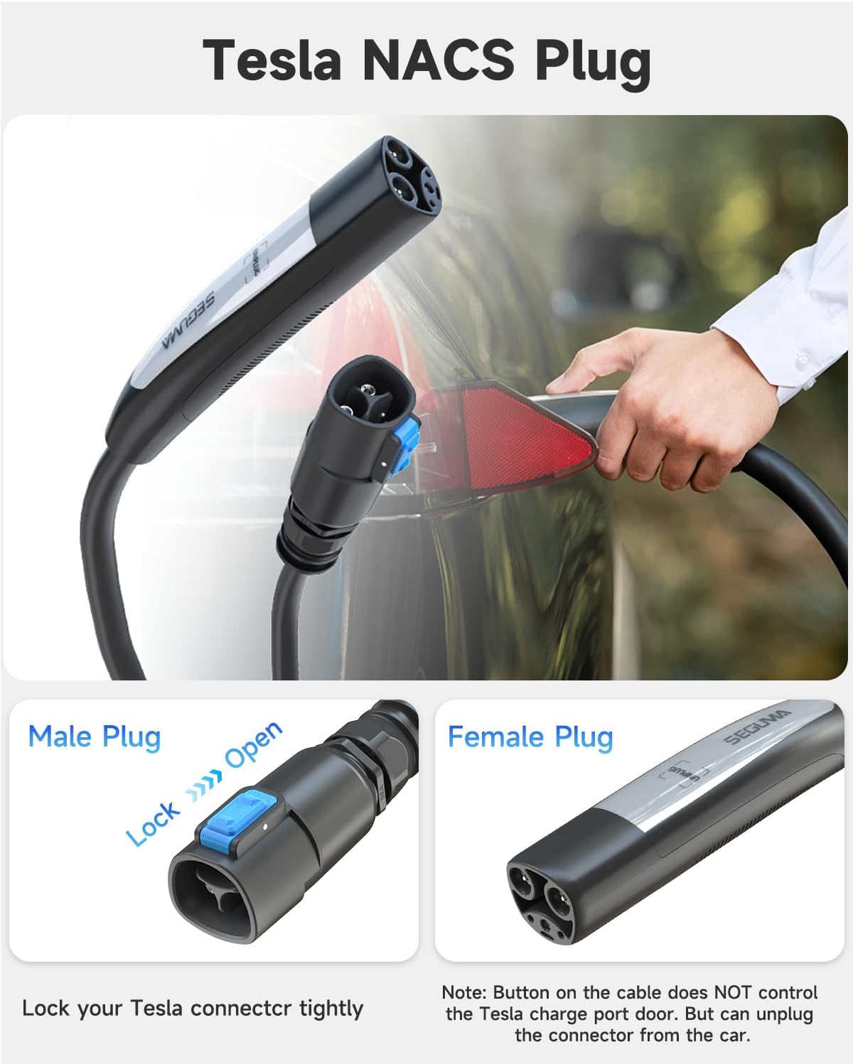 EV Charger Extension Cable for Tesla Charger (40Amp 21ft 240V 9.6kW), EV Extension Cord for Level 1 Level 2 Tesla Home Mobile Charger/Wall Connector, NACS Extension Cord for Tesla Y/X/3/S/Cyber-truck