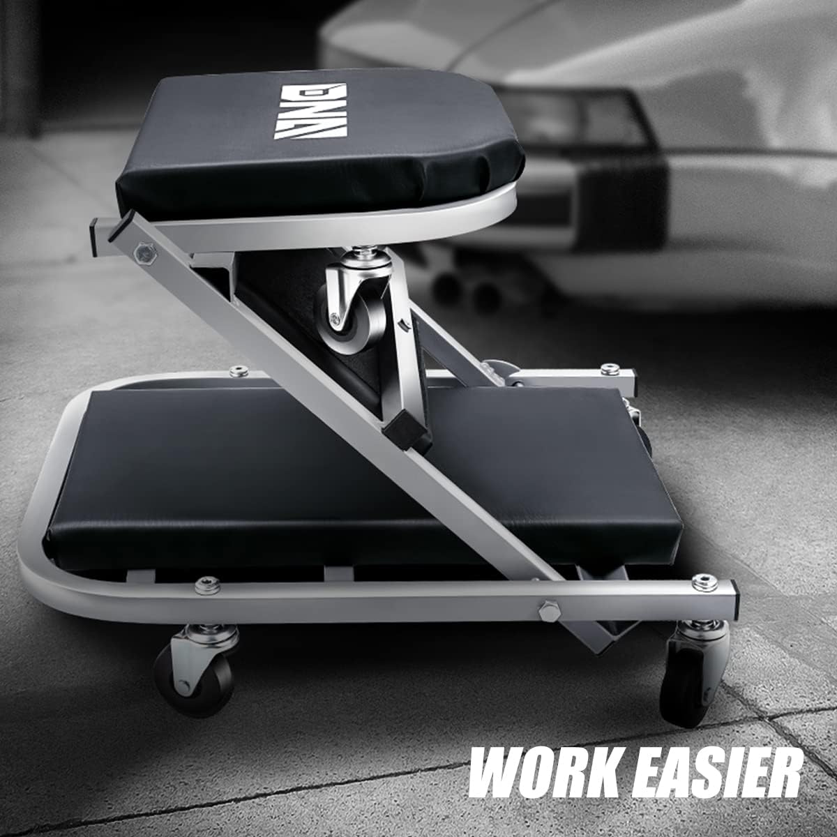 ‎DNA MOTORING TOOLS-00187 40 Inches 2 IN 1 Rolling Folding Car Creeper/Seat, 6 Pcs 2" Casters, 150kg Weight Capacity, Gray