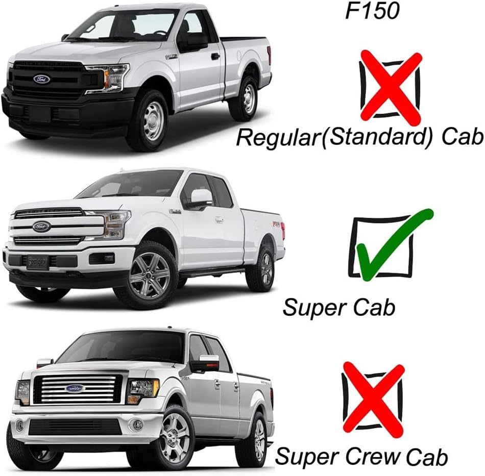 94808 Side Window Visors Wind Vent Deflector fit for 1997-2003 Ford F150/Ford F250 Extended (Super) Cab with 2 Half Size Rear Doors,4pcs Outside Mount Style Sun Rain Guards Set