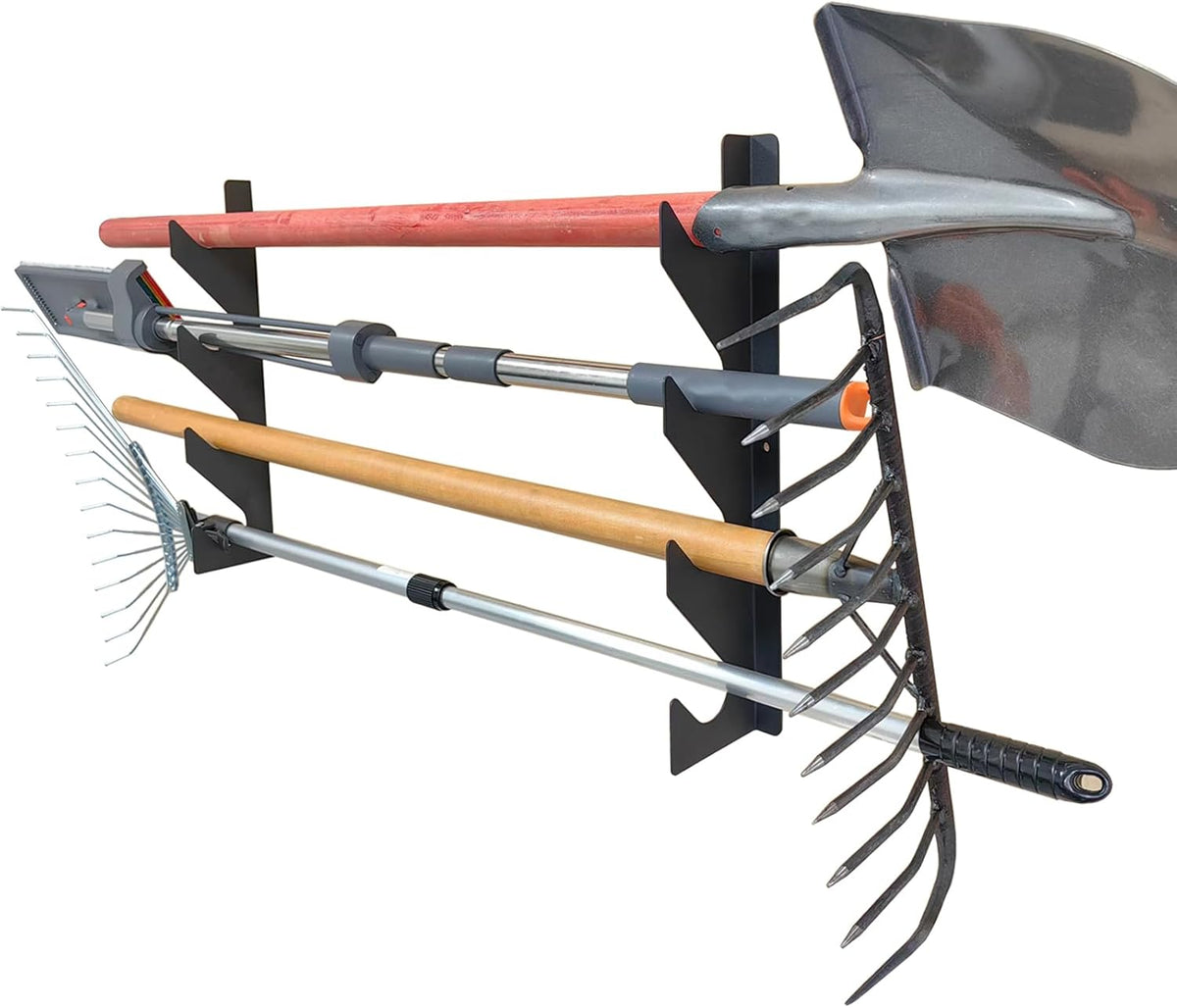 Wall Mount Garden Storage Tool Organizer, Heavy Duty Shed Tool Organizer for Shovels and Rakes, Tool Rack for Garage Organization & Storage, Holds 150 lbs Black