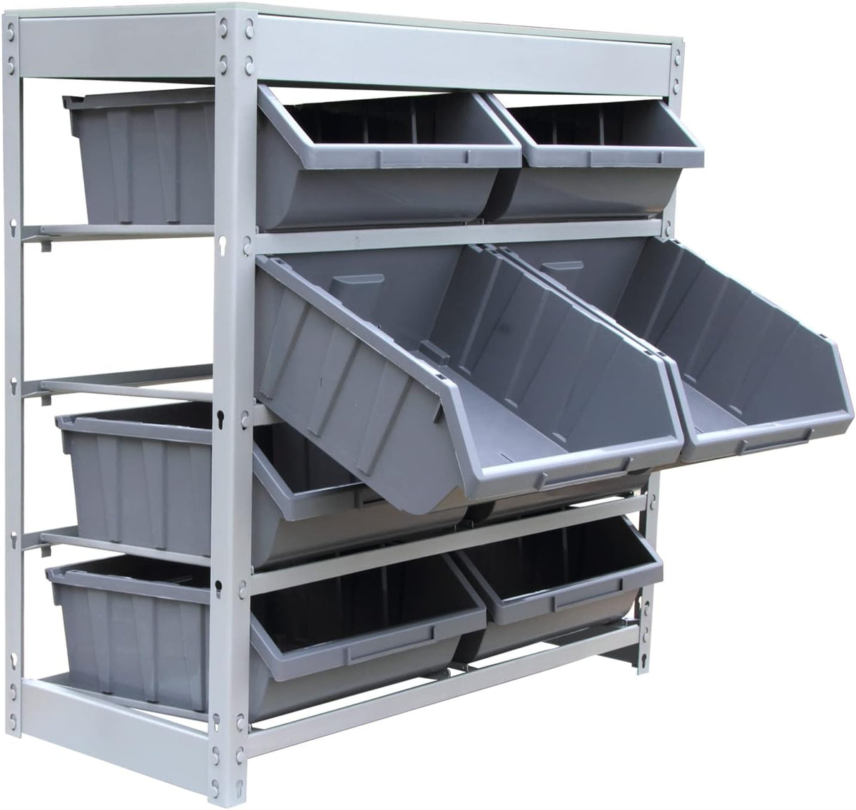 King's Rack Bin Rack Boltless Steel Storage System Organizer with Plastic Bins (4 Tier - 8 Bin)