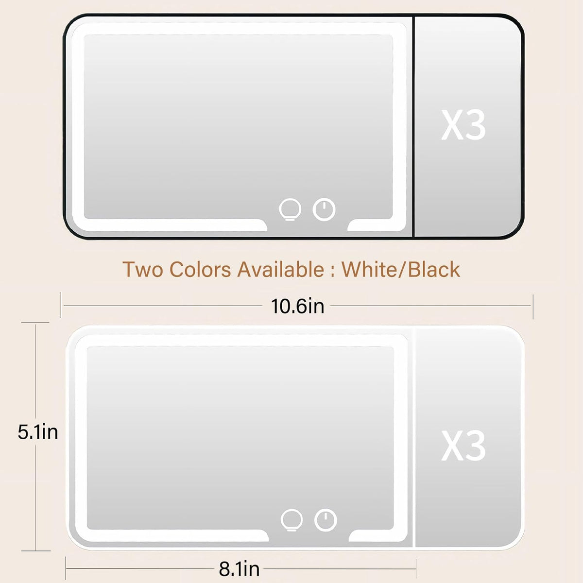 Car Sun Visor Vanity Mirror, Dimmable Touch Screen Makeup Mirrors with 3 Light Modes & 3x Magnifying for Women Detailed Makeup Universal Clip-on Rear View Sun-Shading Cosmetic Mirror (Black)