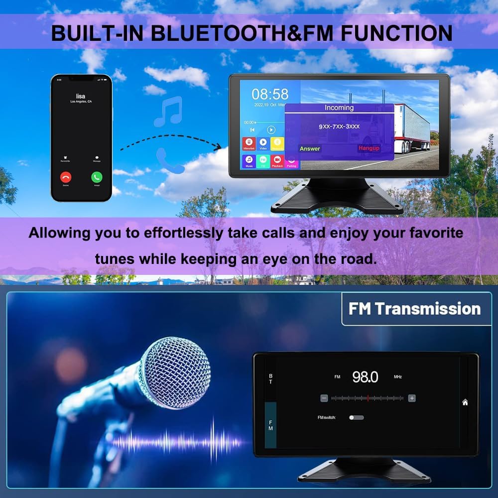 4K RV Backup Camera, 10.36" Touch Screen Monitor for Truck/Van/Trailer DVR Recording with Bluetooth FM MP5 IP69 Waterproof 1080P IR Night Vision Rear Side View Camera