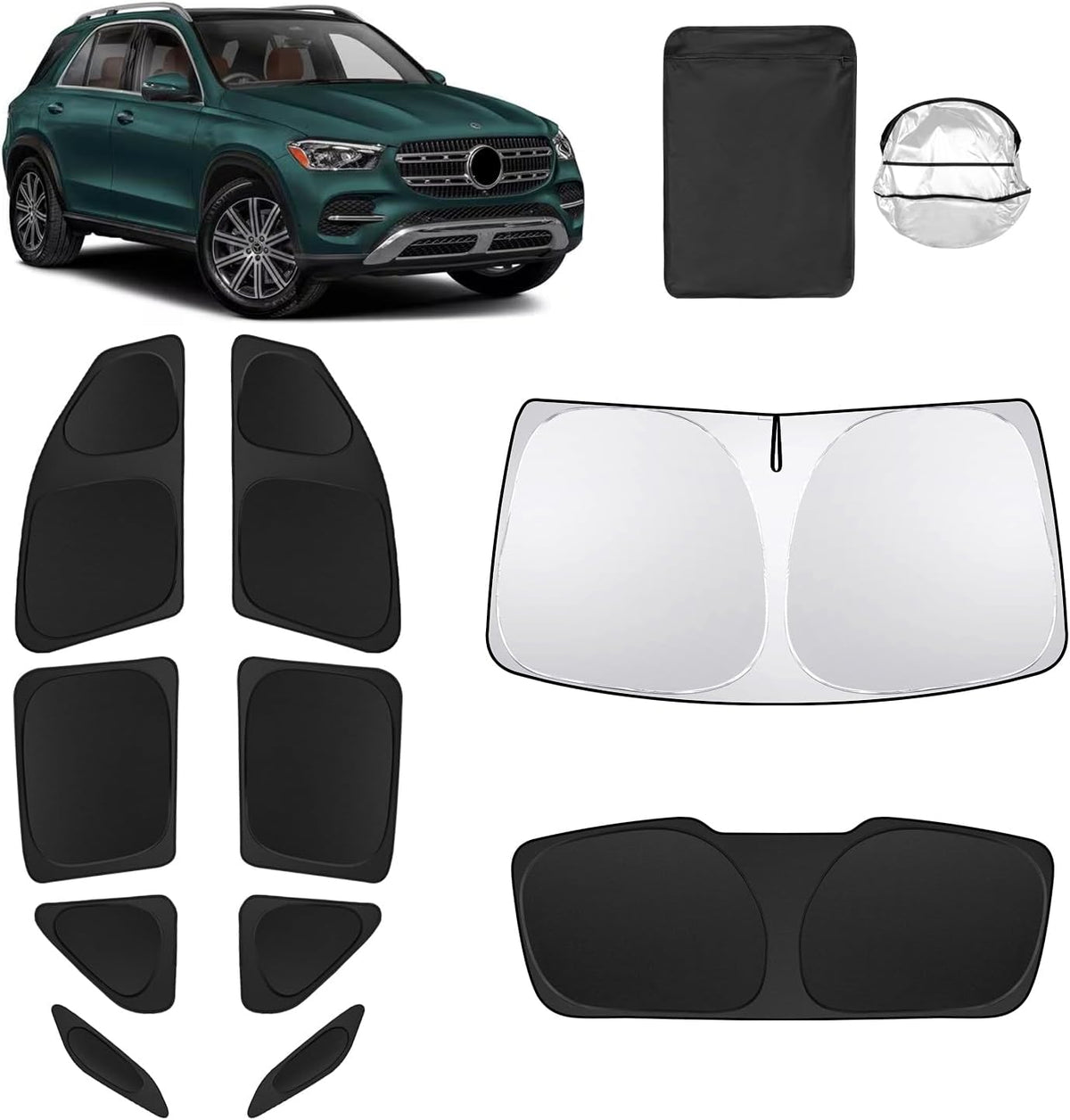 10pcs Car Window Shades for Mercedes Benz GLE 350 450 2020-2024,Windshield Side Rear Full Sunshade,Sun Visor UV Blocking, Privacy Protection and Blackout for Camping Outdoor