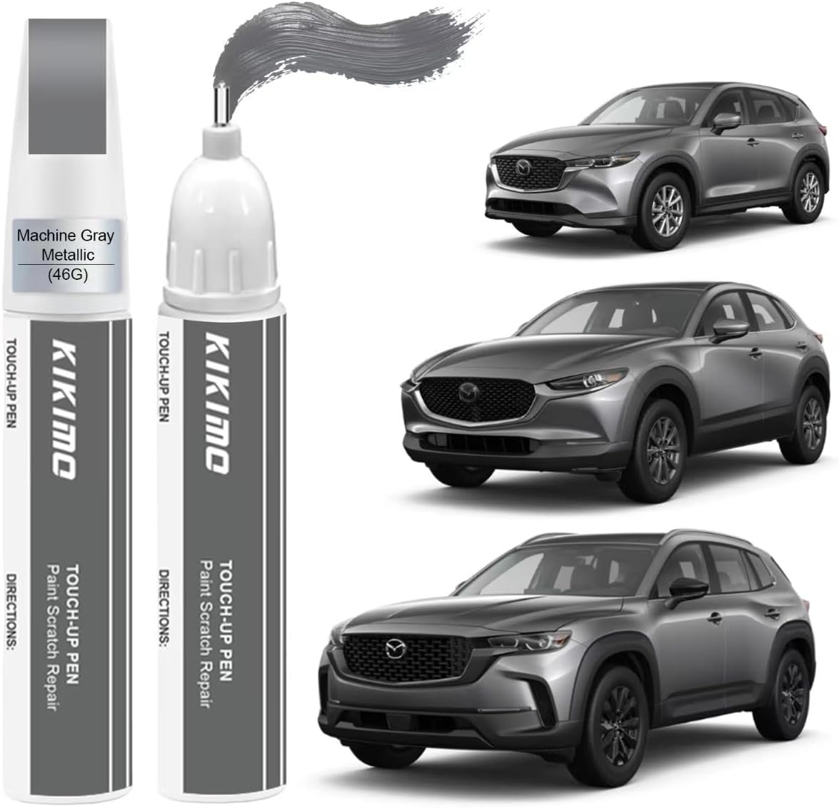 KIKIMO for Mazda Touch Up Paint(Machine Gray Metallic(46G)), Car Paint Repair Kit for Mazda, 2 In 1 Scratches Repair with Pen Tip and Brush, Color-Matched for Quick & Easy Fix