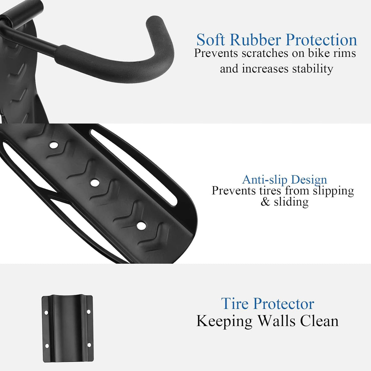 Garage Bike Rack Wall Mount, Bike Hanger Hooks, Heavy Duty Vertical Bicycle Storage System for Indoor, Mountain MTB and Road Bikes, Holds up to 65 lbs with Screws, 4 Pack