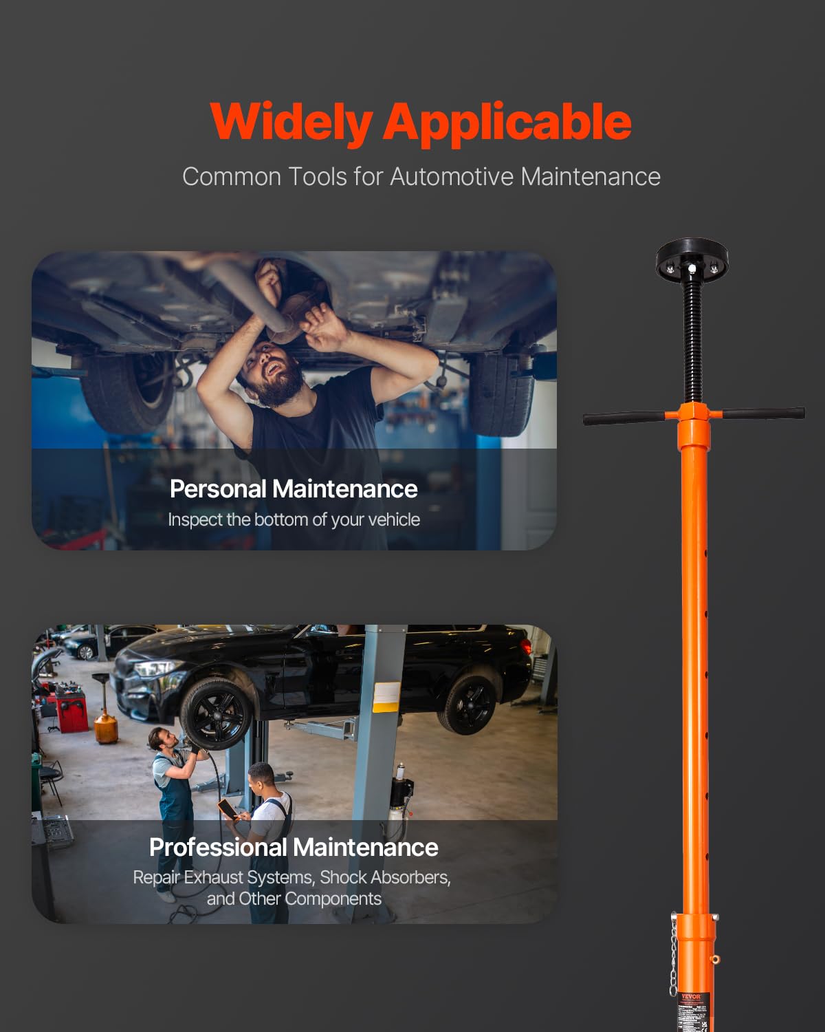 VEVOR Underhoist Support Stand, 3/4 Ton Capacity Under Hoist Jack Stand, Lifting from 38.4 to 75.4 in, Bearing Mounted Spin Handle, Self-Locking Threaded Screw, Two Wheels, Support Vehicle Components