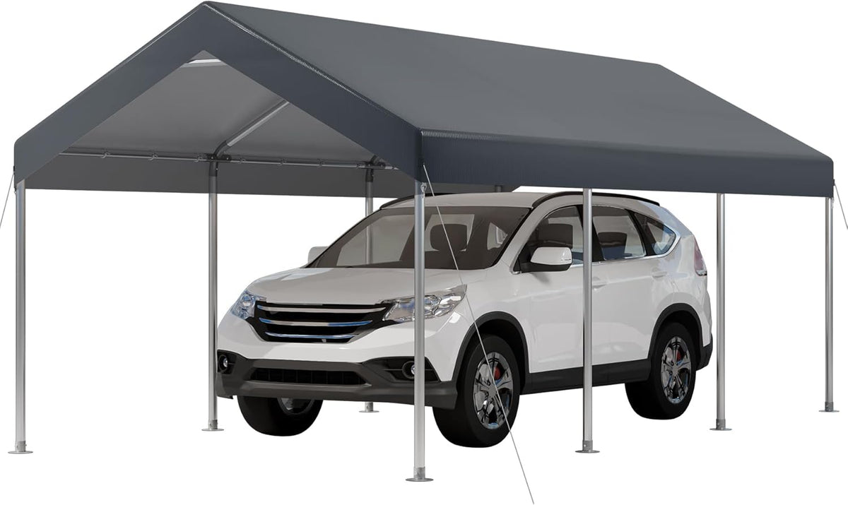 10X20 Ft Heavy Duty Carport Canopy, Portable Garage, Car Tents, Easy to Assemble, Reinforced Structure, with Hanging Edge, Applicable to Car, Bike, Boat, Party (Gray)