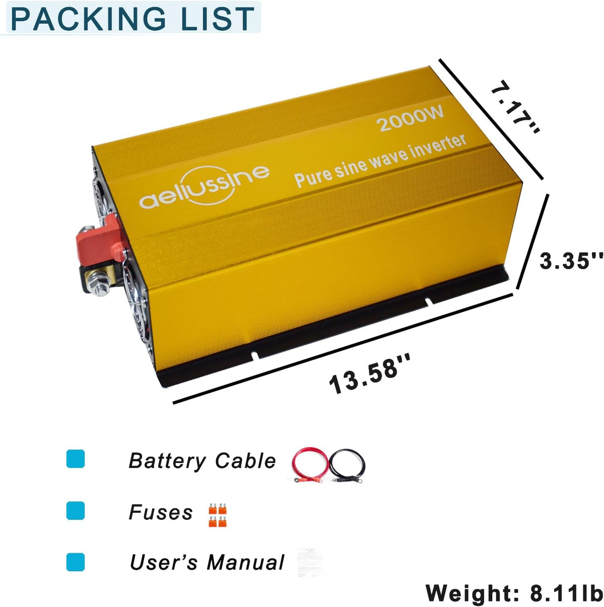 2000W Pure Sine Wave Inverter-48V DC to 110V 120V AC Power Converter with 2 AC Outlets, 48 Volt Power Inverter for Truck, Rv, Camping, Home, Emergency Power