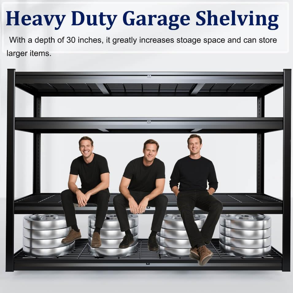 72" W Storage Shelves Heavy Duty Garage Shelving 30" D Metal Shelving Unit, 4 Tier Adjustable Shelves, 5000LBS Steel Industrial Shelving for Basement Warehouse Commercial, 72" W*30" D*72”H