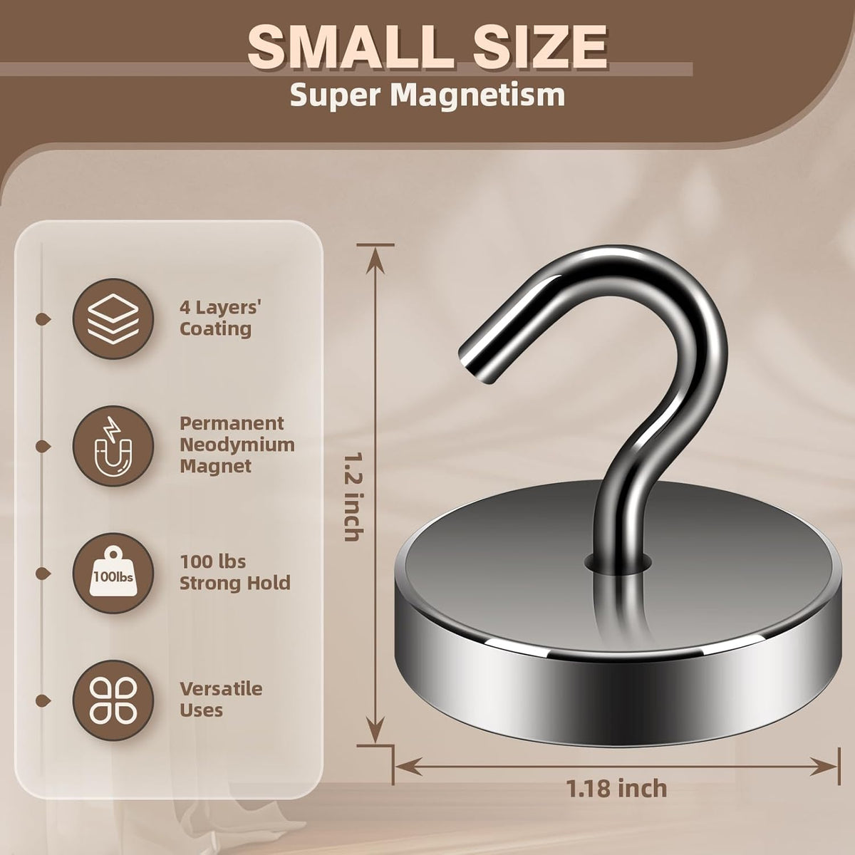 Neosmuk Magnetic Hooks, Cruise Ship Essentials, 100lb+ Heavy Duty Magnetic Hooks for Cruise Cabins, Refrigerator, Grill, Hanging, and Travel | Extra Strong Must-Haves Magnet Hook,Gunmetal Color.